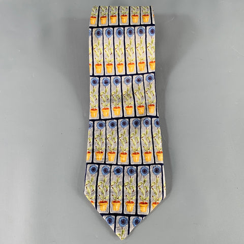 ERMENEGILDO ZEGNA Blue Yellow Floral Silk Tie