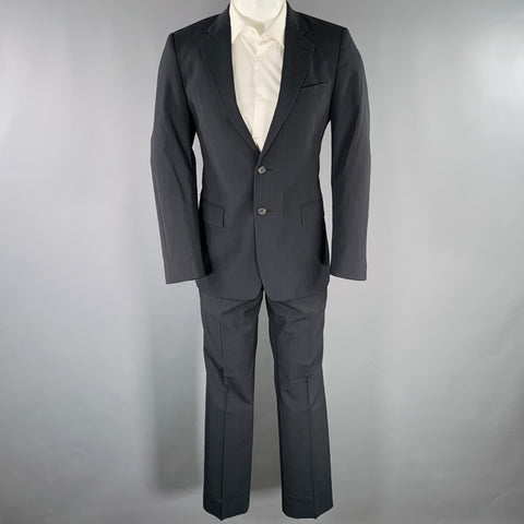 MIU MIU Size 38 Black Blue Pinstripe Virgin Wool Blend Notch Lapel Suit