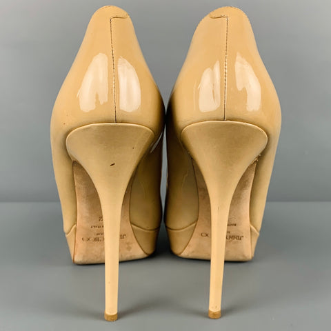 JIMMY CHOO Size 12 Beige Patent Leather Platform Pumps