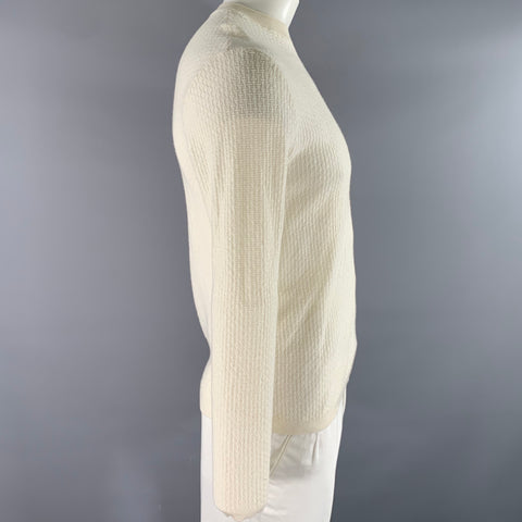 EMPORIO ARMANI Size XL Cream Waffle Knit Crew-Neck Pullover