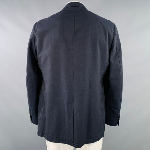 ERMENEGILDO ZEGNA Size 48 Navy Black Seersucker Silk Jacket