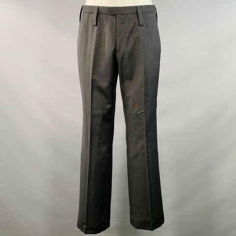 Costume J. LINDEBERG taille 40 coupe classique noir gris en laine, revers en pointe, un bouton