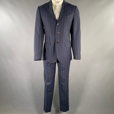 ETRO Size 38 Navy Purple Pinstripe Wool Notch Lapel Suit