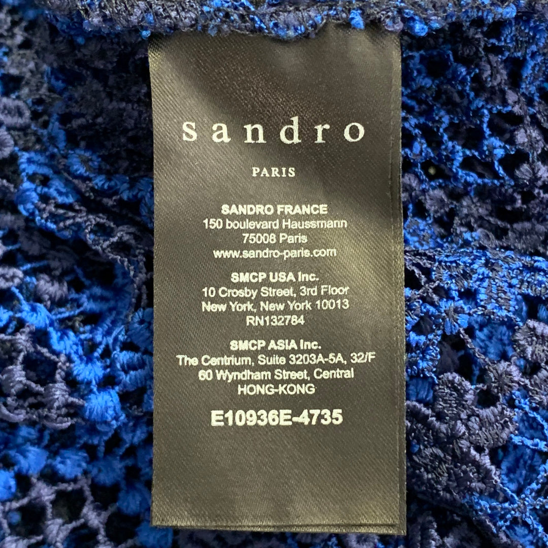 SANDRO Size 2 Navy Blue Polyester Lace Short Sleeve Boxy Dress Top