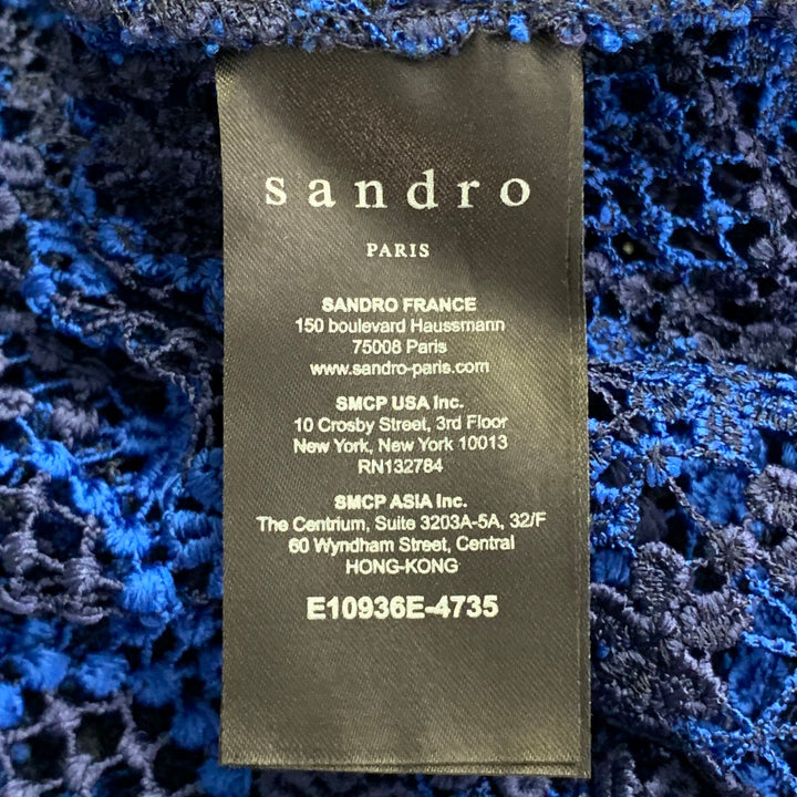 SANDRO Size 2 Navy Blue Polyester Lace Short Sleeve Boxy Dress Top