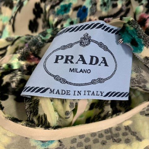 PRADA Size S Green Multi Color Abstract  Floral Sleeveless Cocktail Dress