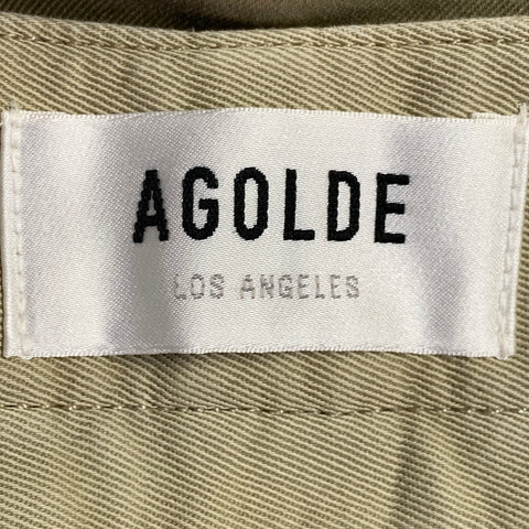 AGOLDE Size 26 Becker Chino Green Olive Cotton Twill Pleated Baggy Tapered Jeans