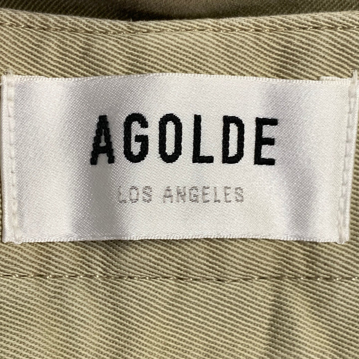 AGOLDE Size 26 Becker Chino Green Olive Cotton Twill Pleated Baggy Tapered Jeans