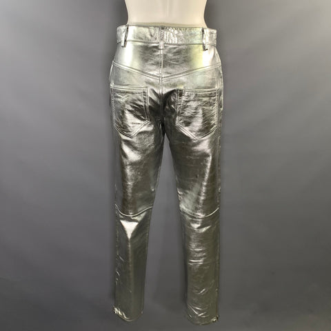 ISABEL MARANT Size 4 Silver Leather Metallic Jean Cut Casual Pants