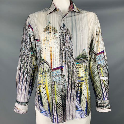 ROBERT GRAHAM Talla L Camisa de manga larga de algodón con estampado multicolor de edición limitada