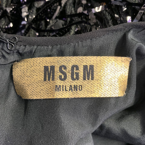 MSGM Size XL Black Polyester Sequined Sleeveless Fringe Dress Top