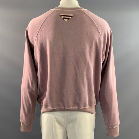 PRADA Size XL Lavender Dark Grey Distressed Cotton Crew Neck Sweatshirt