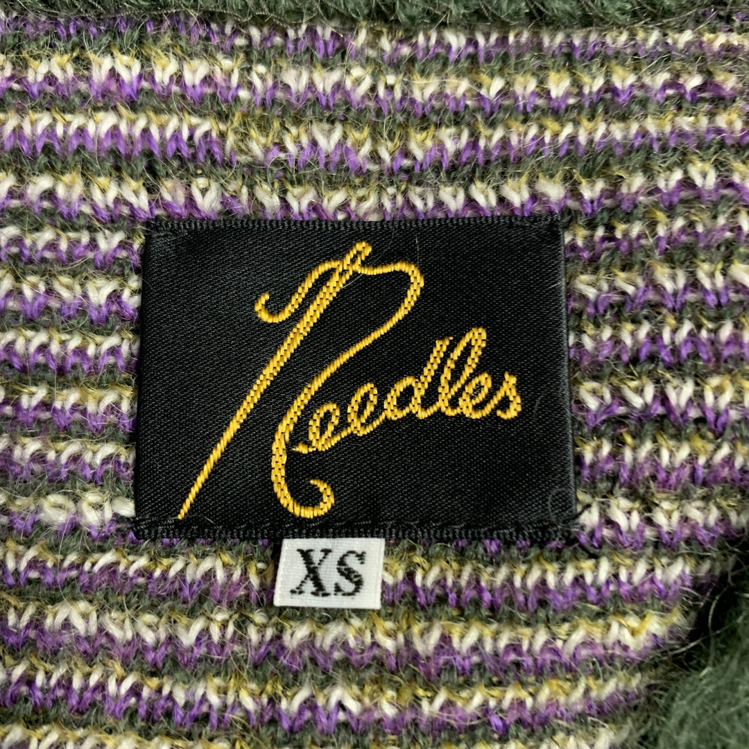 NEEDLES Size XS Green Purple Yellow Plaid Mohair Blend Knit Cardigan