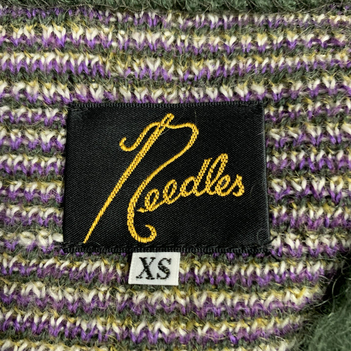 NEEDLES Size XS Green Purple Yellow Plaid Mohair Blend Knit Cardigan