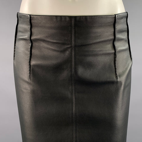 LAFAYETTE 148 Size 12 Black Leather Lambskin Pencil Mid-Calf Skirt