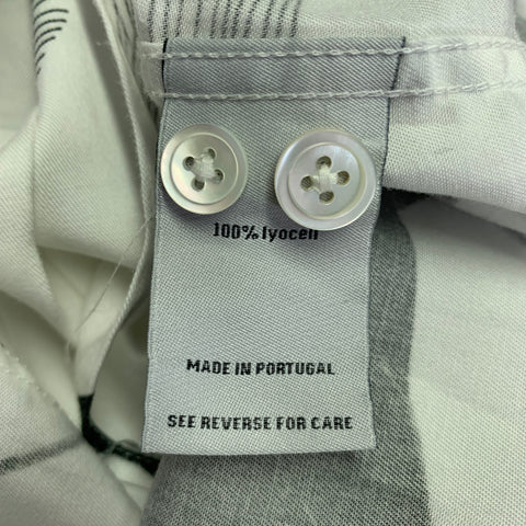 PORTUGUESE FLANNEL Size M White Black Print Lyocell Camp Short Sleeve Shirt