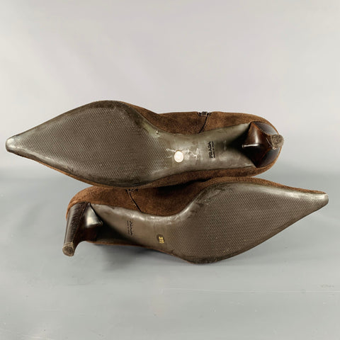 Bottes PRADA en daim marron à bout pointu et fermeture éclair latérale, Taille 7.5