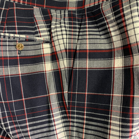 THOM BROWNE Size 42 Navy White Red Plaid Wool Mohair Silk Suit