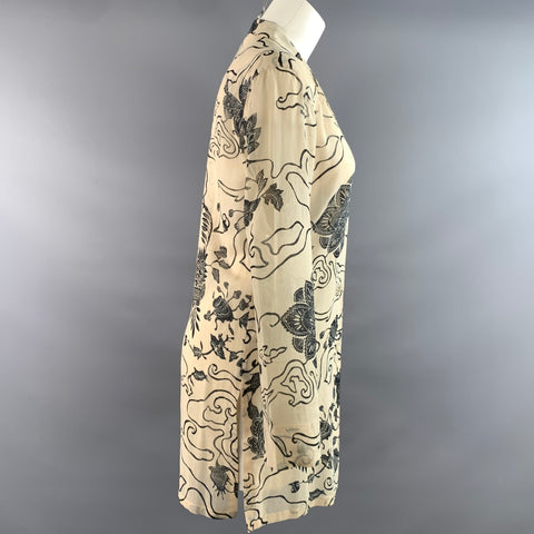 MAX MARA Size 8 Cream Black Cotton Blend Floral Notch Lapel Blouse