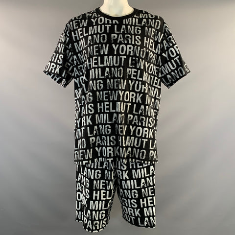 HELMUT LANG SS2020 Size XXL Black White 119376 Logo Cotton T Shirt & Shorts Set