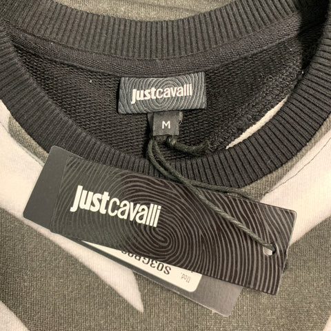 JUST CAVALLI Size M 2015 Black White Graphic Cotton Crew Neck Sweatshirt