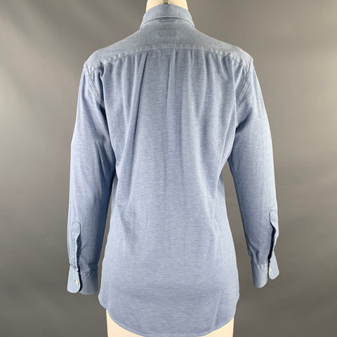 ZEGNA Size S Blue Heather Cotton Button Down Long Sleeve Shirt