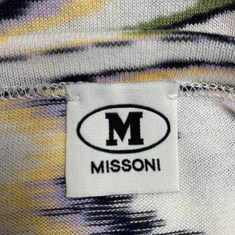 M MISSONI Size XL White Multi Color Zig Zag Cotton Crew Neck T-shirt