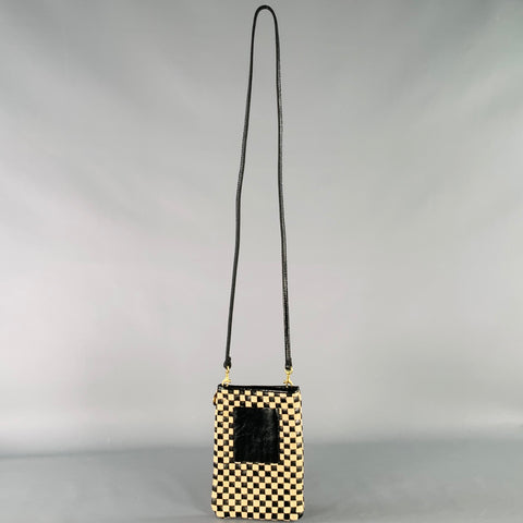 CLARE V. Poche Black Beige Checkered Leather Clutch Crossbody Handbag