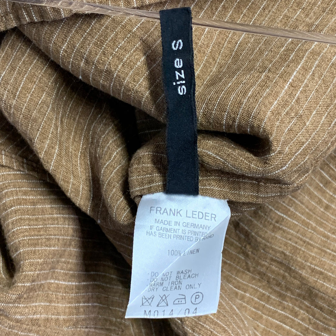 FRANK LEDER Size S Brown White Stripe Linen Spread Collar Long Sleeve Shirt