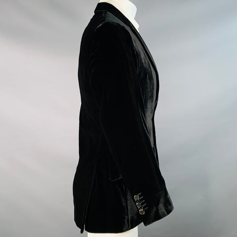 PAUL SMITH Size 38 The Byard Black Velvet Viscose Blend Notch Lapel Sport Coat