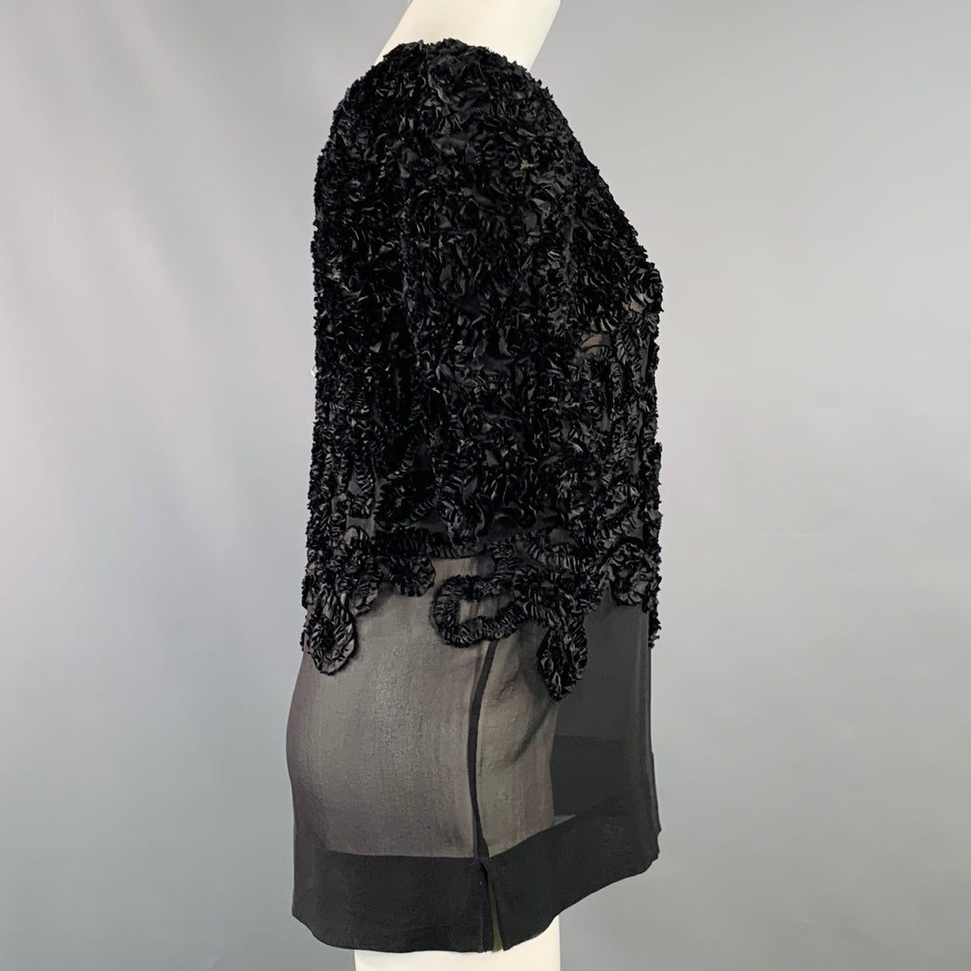 DRIES VAN NOTEN Size 4 Black Silk Ruffled Short Sleeve Dress Top