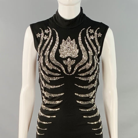 JOHN RICHMOND Size 4 Black Silver Viscose Studded High Neck Evening Gown
