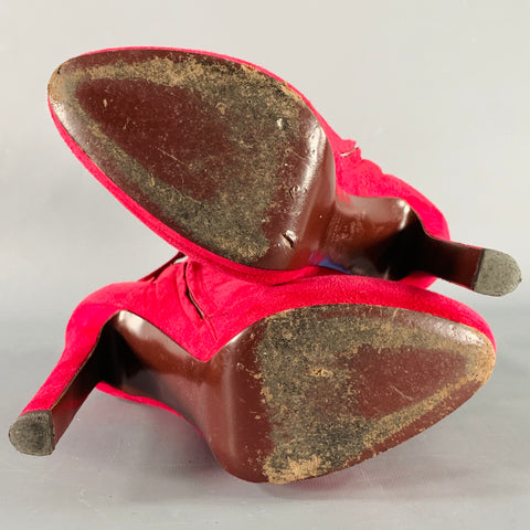 ALEXANDER MCQUEEN Size 8 Red Suede Platform Ankle Boots