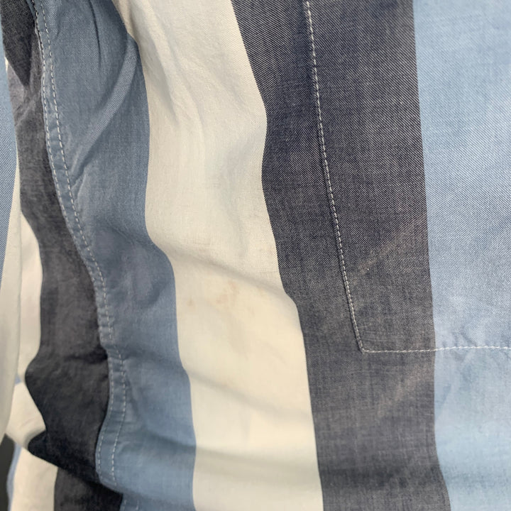 LIVID JEANS Size M Grey Blue White Stripe Cotton Collarless Long Sleeve Shirt