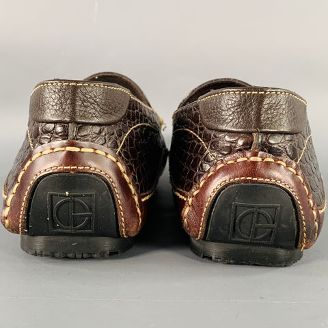 COLE HAAN Size 9 Brown Embossed Leather Drivers Loafers