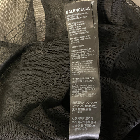 BALENCIAGA SS2022 Size M Black Monogram Poliammide blend Sheer Short Sleeve Shirt
