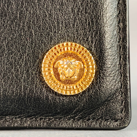 VERSACE One Size Black Gold Leather Card Case Wallet