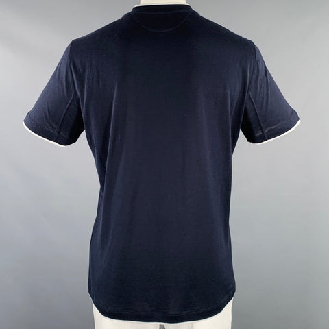 BRUNELLO CUCINELLI Size XL Black Grey Silk Cotton Crew Neck T-shirt