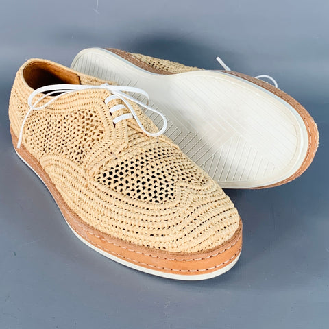 ROBERT CLERGERIE Size 8 Natural Woven Raffia Lace-Up Shoes
