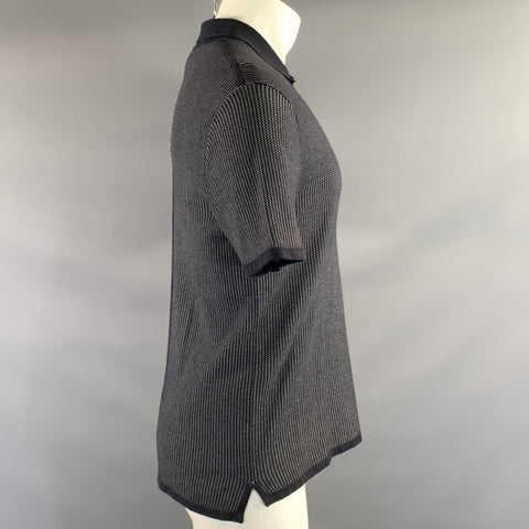 RAG & BONE Size S Navy White Zig Zag Cotton Viscose Angora Knit Polo