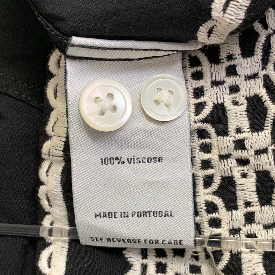 PORTUGUESE FLANNEL Size M Black White Lace Embroidery Viscose Camp Short Sleeve Shirt