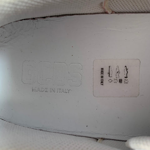 GCDS Size 9 White Red Black Leather Logo Low Top Platform Sneakers