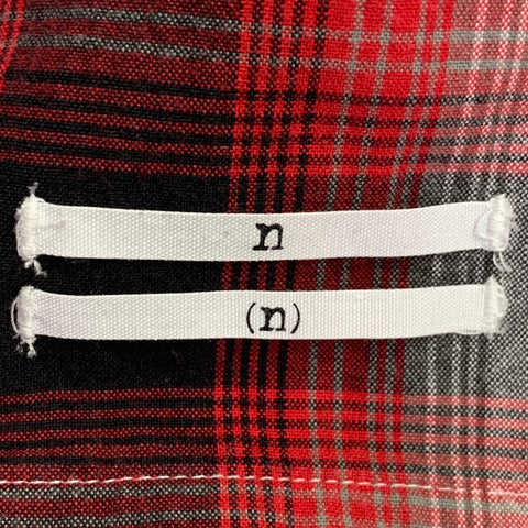 NUMBER (N)INE Size M Red White Plaid Cotton Patch Pockets Long Sleeve Shirt