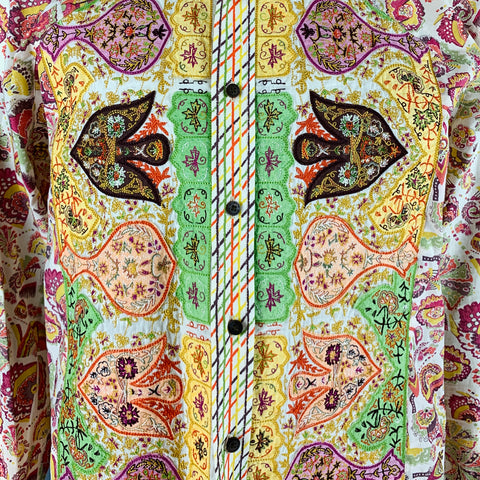 ROBERT GRAHAM Size XL Orange Multi Color Print Cotton Long Sleeve Shirt