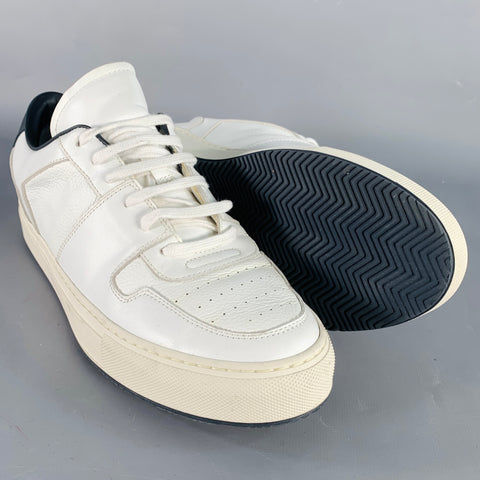 COMMON PROJECTS Size 11 White Black Leather Lace-Up Low Top Sneakers