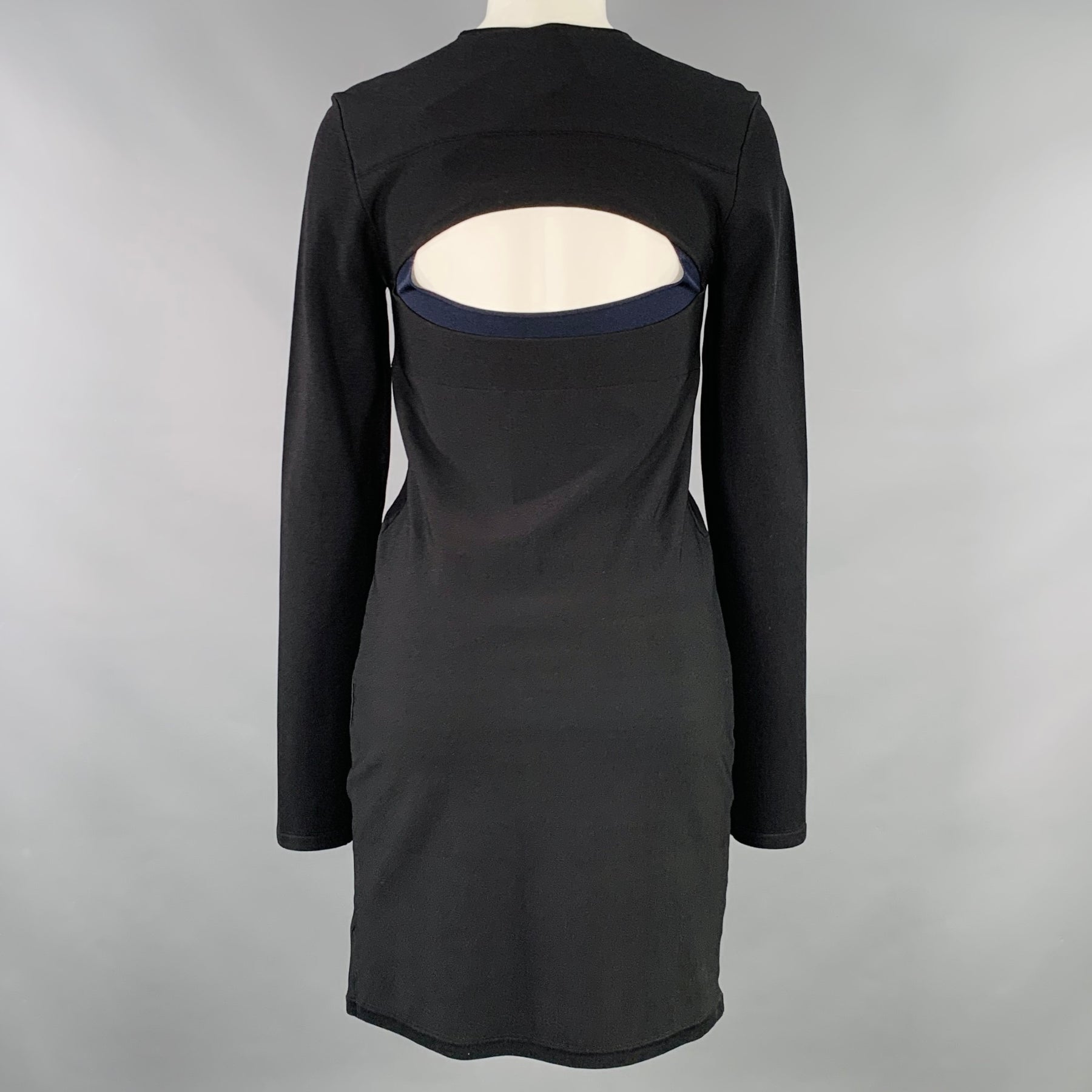 DION LEE Size 6 Black Navy Viscose Blend Cut Out Long Sleeve Mini Dress