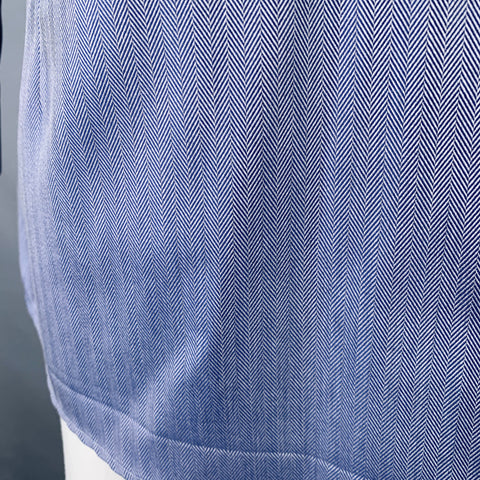 ETON Size L Navy White Herringbone Twill Cotton Curved Cutaway Long Sleeve Shirt