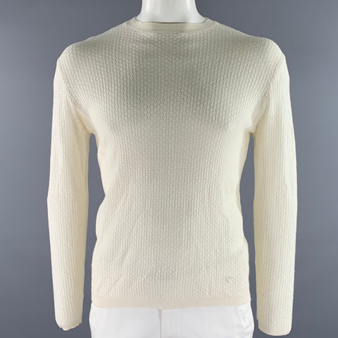 EMPORIO ARMANI Size XL Cream Waffle Knit Crew-Neck Pullover