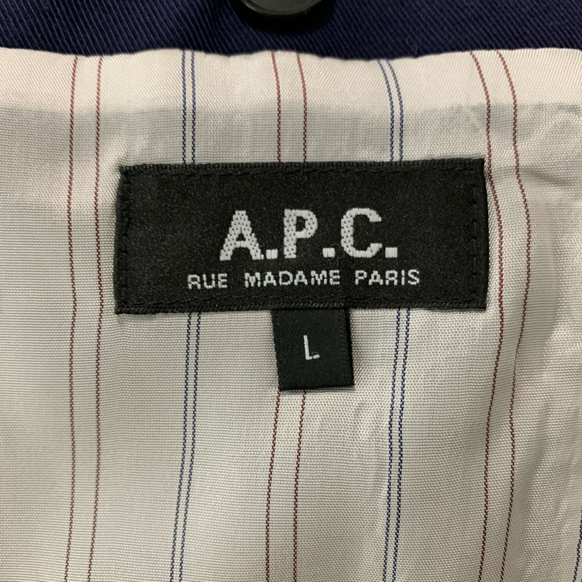 A.P.C. Size L Navy Cotton Linen Single Breasted Sport Coat