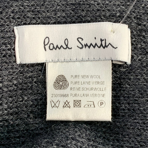 PAUL SMITH Grey Blue Embroidered Wool Knit Fringe Scarf